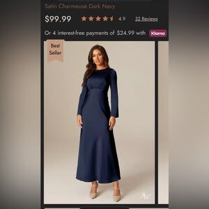 AW Ginevra Elegant Navy Blue Long Sleeve Dress